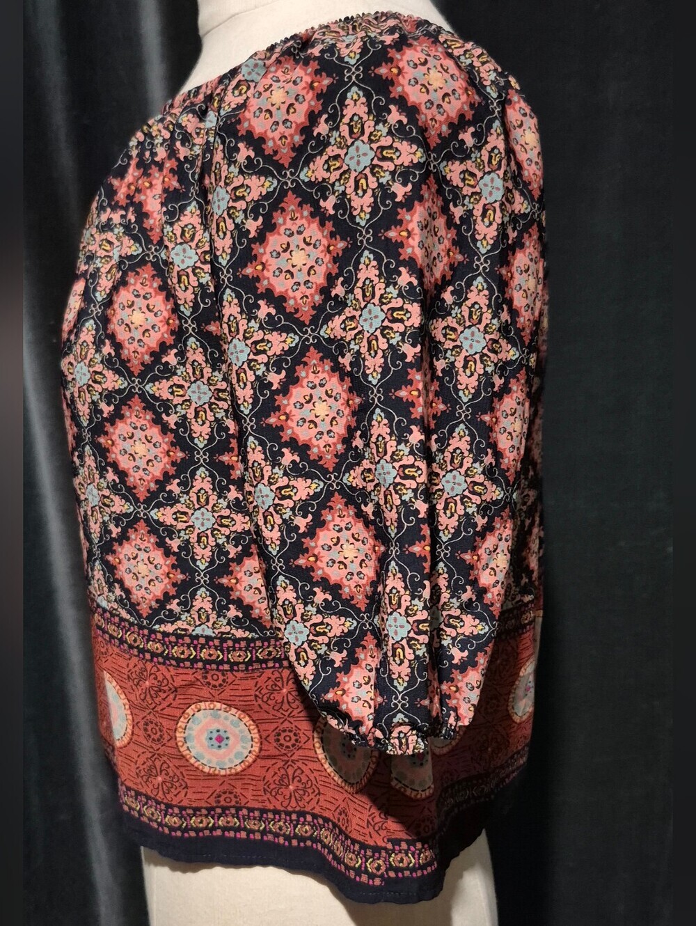 a'gaci Coral and Navy Off-Shoulder Boho Blouse(box C) - Picture 2 of 6